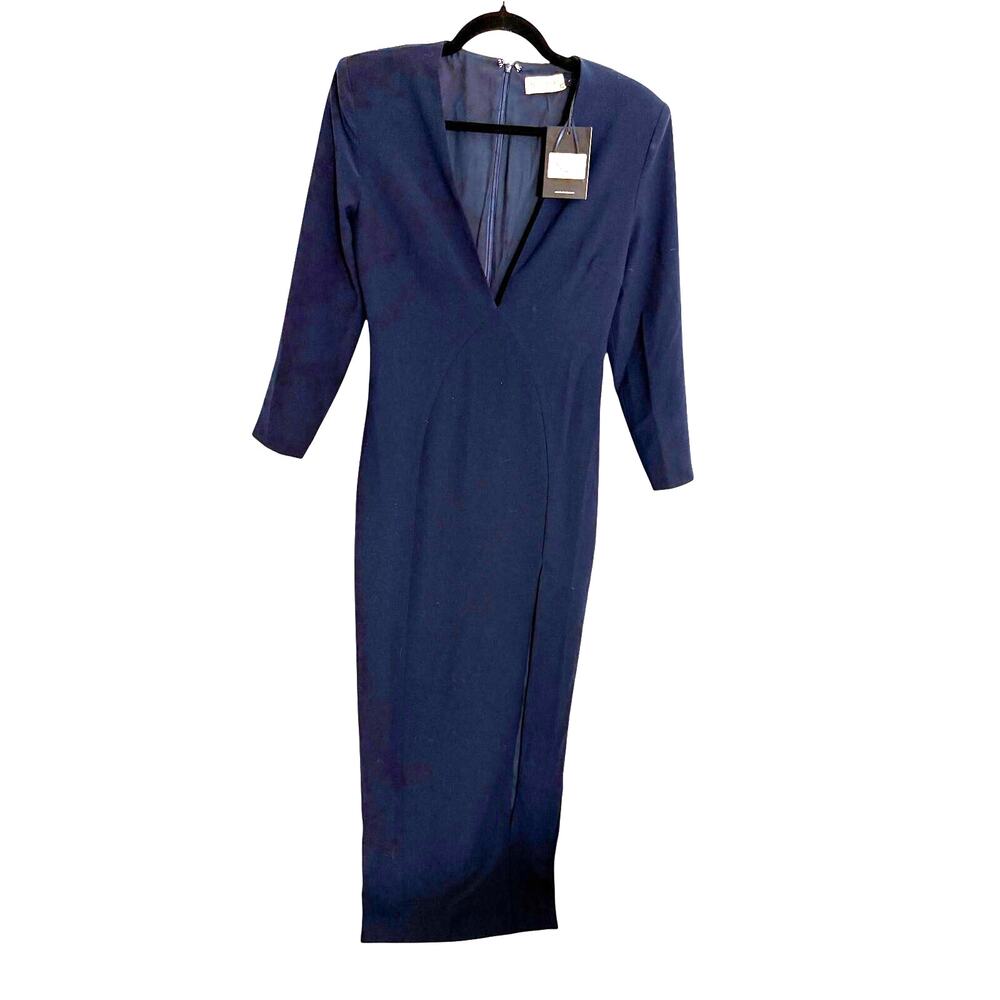 Nicholas the Label Kalarissa Navy Deep V plunge fitted maxi Dress size 2 NWT